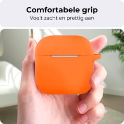 Hoesje - Geschikt voor Apple AirPods 4 - Siliconen Hoes met Clip - Silicone Case Cover - Oranje — thumbnail 3