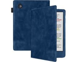 Hoes Geschikt voor Kobo Clara Colour - E-reader Hoesje Leer Luxe Bescherm Case - Hoes Geschikt voor Kobo Clara Colour Leren Hoes Book Cover - Donkerblauw