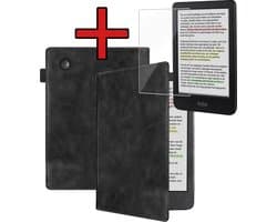 Hoes Geschikt voor Kobo Clara BW - E-reader Hoesje Leer Luxe Bescherm Case Met Screenprotector - Hoes Geschikt voor Kobo Clara BW Leren Hoes Book Cover - Zwart