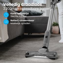 Auronic Steelstofzuiger Draadloos 220W - Draadloze Stofzuiger - HEPA Filter - Zelfstaand - Op Accu - Zonder Zak - Kruimeldief - Vacuum Cleaner - Grijs — thumbnail 3