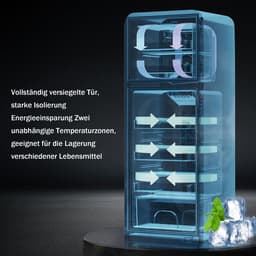 Merax Retro Koel-vriescombinatie Mini Koelkast - Premium Rood - Compact Model met Dubbele Deur (88.8 cm Hoog, 60L) - 22L Vriesvak & 38L Koelvak - LED-verlichting - Energieklasse E — thumbnail 5