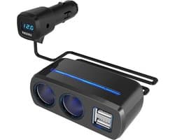 Shunwei 2x Autostopcontact en 2x USB aansluiting– autolader met twee stopcontacten/ Car charger/Handig Onderweg/model SD-1928C