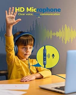 Hoofdtelefoon voor School Peuter Bedraad met Microfoon Blauw Groen shareport Telefoons Tiener Volume Control Vliegtuig Twee Mensen Kinderen Baby's — thumbnail 4