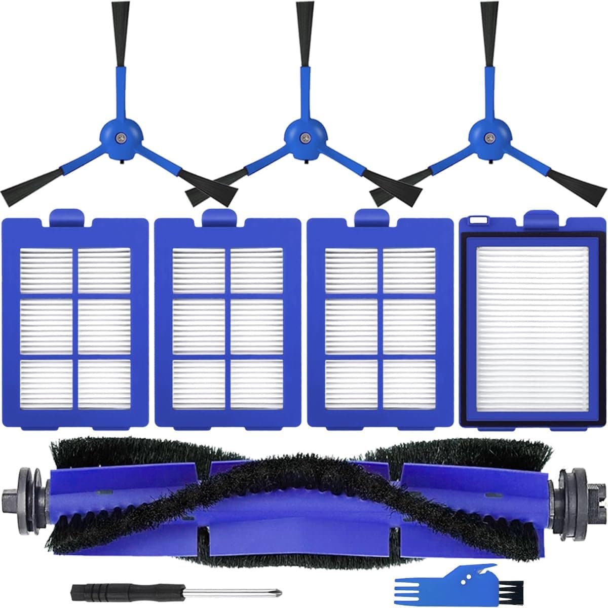Vervangende accessoires onderdelen voor Eufy RoboVac X8-serie hybride robotstofzuiger, 1 x hoofdrolborstel, 4 x HEPA-filters, 3 x zijborstels, 1 x reinigingsborstel, 1 x schroevendraaier (8) — afbeelding 1