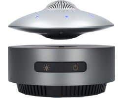 UFO BlueTooth speaker die écht zweeft door magneten! - Draadloos - Muziek box speelgoed met ingebouwde lampen - Vliegende schotel is USB-C Oplaadbaar - 14cm Diameter - Zilver en Donkergrijs