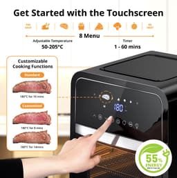 J&R Luchtfriteuse - Broodrooster oven - Airfryer - Braden - Bakken - Grill - Opwarmen - 12 Liter - Touchscreen - Groot - Zwart — thumbnail 2