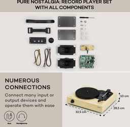 Auna Platenspeler met luidspreker - Doe-het-zelf platenspeler set - Retro - Moderne home audio platenspeler - Vinyl platenspeler - Licht taupe — thumbnail 2