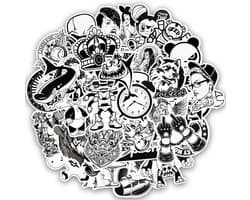 50 Random zwart wit stickers - Cool pack met originele afbeeldingen - Voor laptop, muur, auto, raam, skateboard etc.