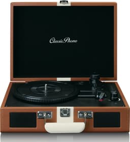 Classic Phono Retro Platenspeler - Vinyl Koffer met Bluetooth en ingebouwde Speakers - Auto-stop - TT-120BNWH - Bruin — thumbnail 1