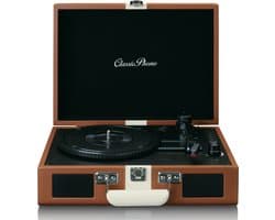 Classic Phono Retro Platenspeler - Vinyl Koffer met Bluetooth en ingebouwde Speakers - Auto-stop - TT-120BNWH - Bruin