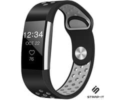 Siliconen Smartwatch bandje - Geschikt voor Fitbit Charge 2 sport band - zwart/grijs - Strap-it Horlogeband / Polsband / Armband - Maat: Maat S