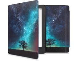 kwmobile e-reader hoesje geschikt voor Kobo Aura H2O Edition 2 hoes - E reader flip case met magnetische sluiting - Ereader cover - Sterrenstelsel en Boom design in blauw / grijs / zwart