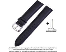 Zwart leren Bandje voor bepaalde 20mm smartwatches van verschillende bekende merken (zie lijst met compatibele modellen in producttekst) - Maat: zie fotoo – 20 mm black leather smartwatch strap - Leder - Leer