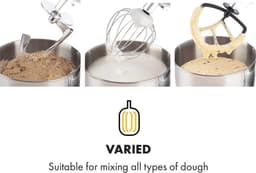 Klarstein Keukenmachine, Kneedmachine met 5 L Kom, 2000 W Professionele Keukenmachine met Deeghaak en Garde, Universele Keukenmachine met 6 Snelheden, Deegmachine voor Mixen, Kneden en Kloppen,2L 1800W - voor Keuken - Zilver — thumbnail 4