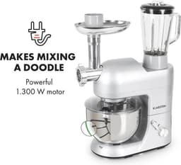 Klarstein Blender Knetmaschine keukenmachine met Fleischwolf, 2000W Teigmaschine klein, 6 standen, Schneebesen - & Knethaken, planetair , roermachine met Mixer, keukenmachines met 5L kom - 1800W 5,2L - voor Keuken - RVS - Standmixer — thumbnail 4