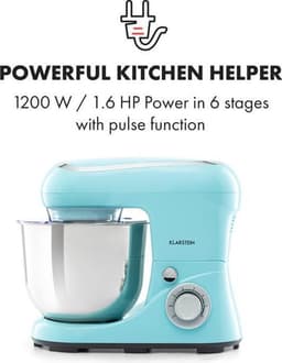 Klarstein Keukenmachine Knetmaschine zum Backen, 1300W Teigmaschine klein, 6 standen, Schneebesen & Knethaken, 5L kom, planetair , roermachine met Mixer, keukenmachines voor Brotteig - Keukenmachine - 1200W - voor Keuken - Garde — thumbnail 4