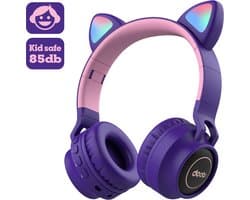 Kinder hoofdtelefoon DOBI by doobs - Draadloze koptelefoon Bluetooth met led kattenoortjes paars - KIDS - VOLUME BEGRENZING - 85DB