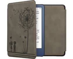 kwmobile e-reader hoesje geschikt voor Amazon Kindle (2022/2024) hoes - Ereader flip case met standaard - Kunstleren e reader cover - Paardenbloemen Liefde design in grijs