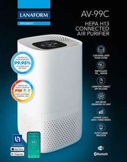 Lanaform - AV-99C - Luchtreiniger WiFi HEPA H13 - Verwijdert 99,95% Van Deeltjes, Pollen, Dierenharen - Koolstoffilter, UV Licht - PM2.5 Sensor - Stille Nachtmodus - CADR 145 M³/h, Voor 25 M² — thumbnail 19