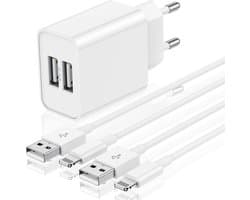 Phreeze USB Stekker met 2 Poorten + 2x USB naar 8-PIN Kabel - 1 Meter - Opladerkabel - Adapter - Geschikt voor oudere iPhone, iPad modellen