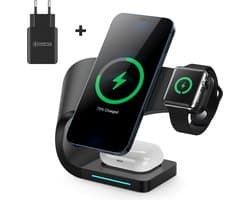 Frenkies® 4-in-1 Draadloze Oplader - 15W Snellader - Qi Oplaadstation - Geschikt voor MagSafe, Apple Watch - Smartphone & Oortjes - Wireless Charger - Dockingstation