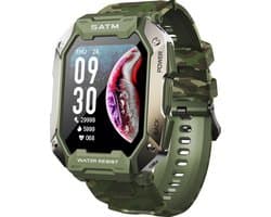 Belesy® Covert - Smartwatch Heren –Horloge – Navigatie - Stappenteller – Calorieën - Hartslag – Sporten - Je eigen foto als wijzerplaat - Kleurenscherm - Full Touch – Groen camouflage – Siliconen - Moederdag