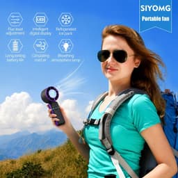 Draagbare handheld turboventilator met ijskoeler - 5000 mAh 13 uur batterijduur, oplaadbare persoonlijke ventilator met 5 snelheden, opvouwbaar, LED-display voor reizen, buiten, kantoor — thumbnail 4