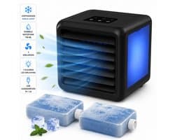 QUIGG Mini Air Cooler met LED Verlichting – Draagbare Luchtkoeler – Dubbele Watertank 700 ml – 3 Snelheden – USB Aangedreven – Zwart — afbeelding 1