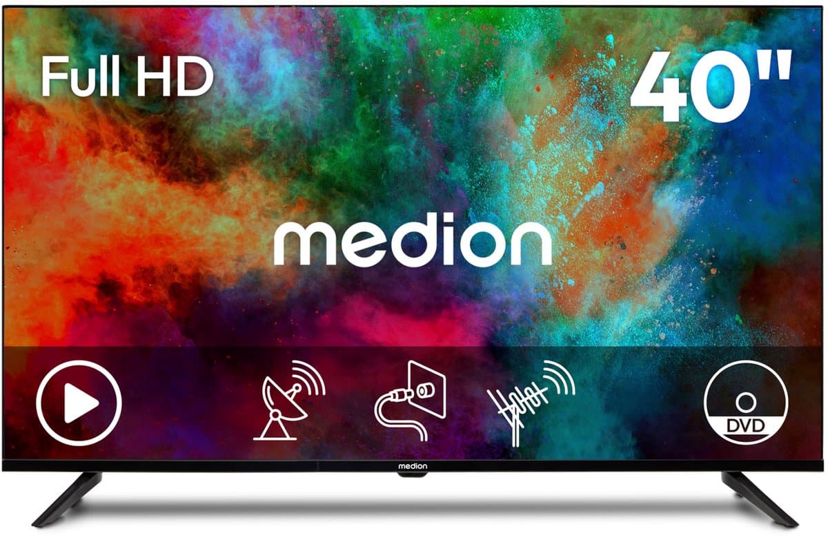MEDION 100.3 cm 40" Full HD TV geïntegreerde DVD speler Triple Tuner DVB-T2 HD DVB-C DVB-S2 2x HDMI USB sleeptimer mediaspeler VESA CI+, MD840003 — afbeelding 1