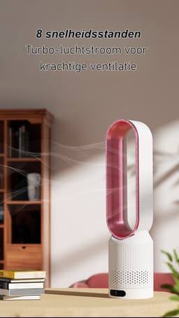 Casalora Ventilator Staand - Bladloze Ventilator 58 cm - Luchtcirculator met Afstandsbediening, 8 Snelheden, 90° Oscillatie, Timer en Luchtzuivering – Veilig en Comfortabel voor Woonkamer, Slaapkamer en Kantoor - Roze — thumbnail 5