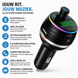 Bluetooth Transmitter - USB Lader - FM Transmitter - 12 V - Handsfree bellen - Snelladen — thumbnail 2