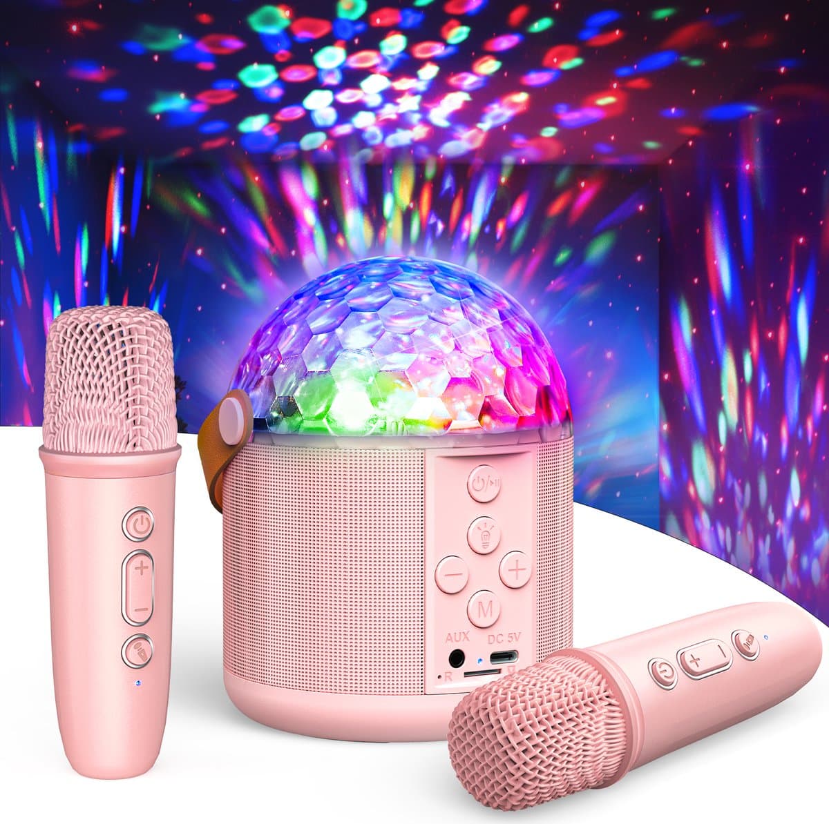 Karaoke machine Set met 2 microfoons - Karaokeset Draagbare Bluetooth - luidspreker licht - Cadeau Speelgoed Meisjes 3+ - Disco Licht en 5 Geluidseffecten - Speelgoedmicrofoon — afbeelding 1