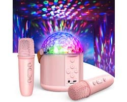 Karaoke machine Set met 2 microfoons - Karaokeset Draagbare Bluetooth - luidspreker licht - Cadeau Speelgoed Meisjes 3+ - Disco Licht en 5 Geluidseffecten - Speelgoedmicrofoon
