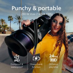 PHILIPS TAMS80B/00 The Tube - Bluetooth Speaker - 280W - 24 Uur Accuduur - IP67 Waterdicht - Auracast - Bluetooth 6.0 - Powerbank - Zwart — thumbnail 5