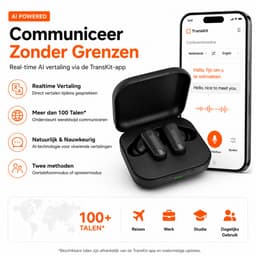 AI TWS Translator Pro Draadloze Vertaal Oordopjes - Real-Time AI Vertaling via TransKit App - Bluetooth 5.4 - HD Noise Reduction - 360° Stereo - USB-C - Zwart — thumbnail 2