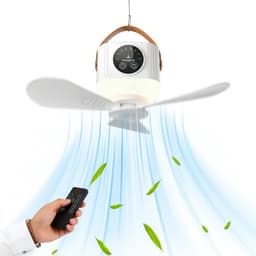 LISM-Camping plafondventilator met verlichting, tent plafondventilator, afstandsbediening, mini plafondventilator, tent plafondventilator, plafondventilator met verlichting, oplaadbare campingventilator - wit — thumbnail 1