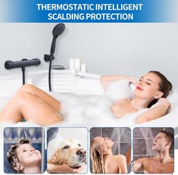 Thermostaat Douchekraan Zwart - Oppervlaktemontage Mixer met 38°C Veiligheidsknop - Roestvrij Staal — thumbnail 5