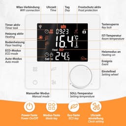 WiFi thermostaat - Slimme regelaar - Temperatuur regelen - App bediening - 86 cm - Wit — thumbnail 4