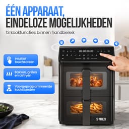 Strex Airfryer Dubbele Mand 11L XXL Heteluchtfriteuse 2500W - Airfryer 2 Manden - Dual Basket - 13 Kookprogramma's - Airfryer Verticaal Groot voor Gezin — thumbnail 5