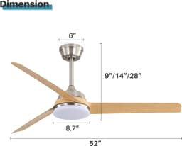 STILVORA Ventilator - 132 cm met Verlichting en Afstandsbediening - ABS - Geborsteld Nikkel - Voor Woonkamer Slaapkamer en Terras — thumbnail 3