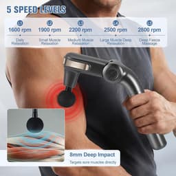 SnelShoppen - Verwijderbare Spier Massage Gun met Uittrekbare Handgreep, Impact Massageapparaat voor Atleten, 1500 mAh, 4 Koppen, 5 Snelheden, Oplaadb — thumbnail 4
