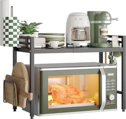 SnelShoppen - 2 Stuks Uitschuifbare Magnetron Rek 2 Niveaus, Rek Boven Magnetron, Keuken Rek Staande voor Oven/Koffiezetter, Magnetron Stand met 8 Hak — thumbnail 2