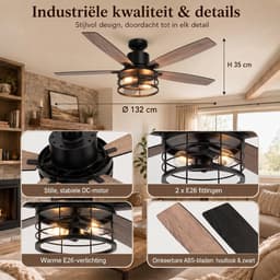 Lapamax Modern Walnoot Plafondventilator met Verlichting 112 cm – ventilator lamp met Afstandsbediening-Stille DC Motor – 6 Snelheden-Timer en Zomer/Winterfunctie – Voor Woonkamer, Slaapkamer en Terras — thumbnail 4