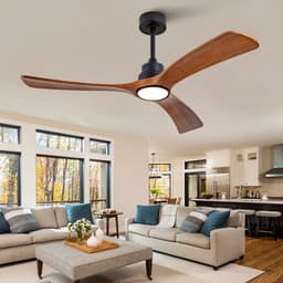 52 inch Plafondventilator met Licht - Slimme dubbele bediening via afstandsbediening en wandschakelaar - Omkeerbare DC-motor met geheugenfunctie - Stille werking - 3 massief houten bladen - Geschikt voor woonkamer — thumbnail 1