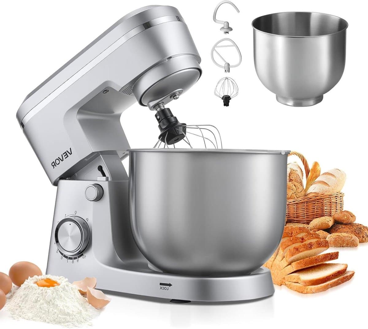 Keukenmachine - Mixer - Bakken en Koken - Krachtige 1500W Motor - 5.7 Liter Kom - Zilver — afbeelding 1