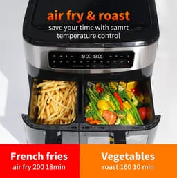 Dubbele Airfryer 10L – 2 Manden van 4L + 6L – 2850W – Dual Zone – Digitaal Bedieningspaneel – 220-240V — thumbnail 2