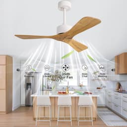COVREO Plafondventilator 104 cm wit en naturel - hout en metaal - zonder verlichting met afstandsbediening — thumbnail 2