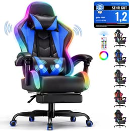 Devoko Game Stoel met ledverlichting-Ergonomische Gamestoel-Gaming chair met voetensteun-Bureaustoel met hoofdsteun en taille massage-Zwart blauw — thumbnail 2