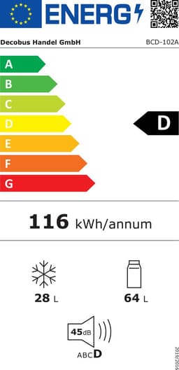 Sweiko 2-deurs Koelkast - Totaal volume 92 liter - Vriesvolume 28 liter - 116 kWh/jaar - -27°C ∽ 13°C - Melkwit - Energieklasse D — thumbnail 2