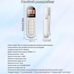Mini Zakradio - FM 76-108MHz - USB-C Oplaadbaar - Wit - LCD Display - Draagbare Pocket Radio met Hoofdtelefoonaansluiting - Ultra Lichtgewicht - Clip-on — thumbnail 2